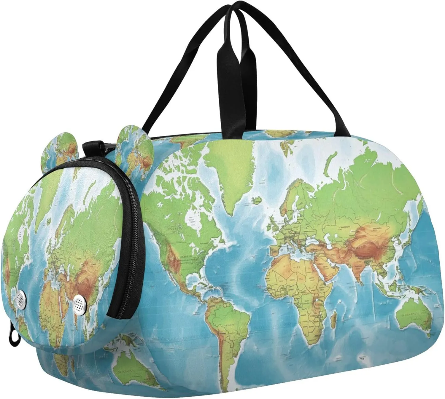 World Map Kids Overnight Sports Duffel Bags with Shoe Compartment & Wet Pocket Travel Sport Gym Bag for Girls Boys