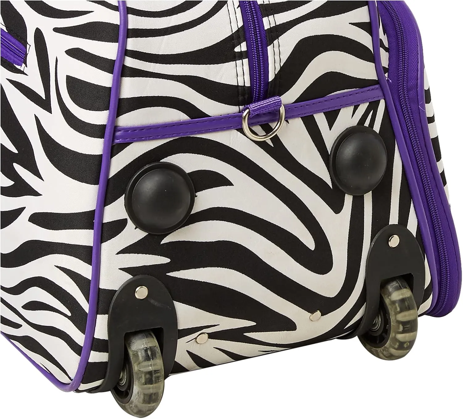 World Traveler 21-Inch Carry-On Rolling Duffel Bag, Dark Purple Trim Zebra