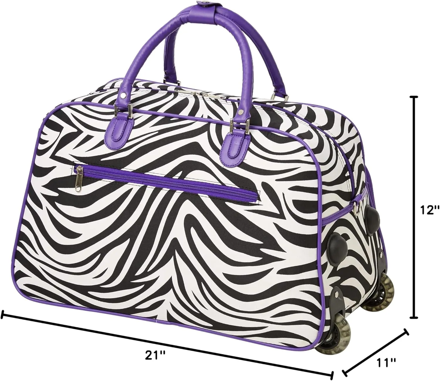 World Traveler 21-Inch Carry-On Rolling Duffel Bag, Dark Purple Trim Zebra