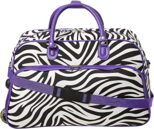World Traveler 21-Inch Carry-On Rolling Duffel Bag, Dark Purple Trim Zebra