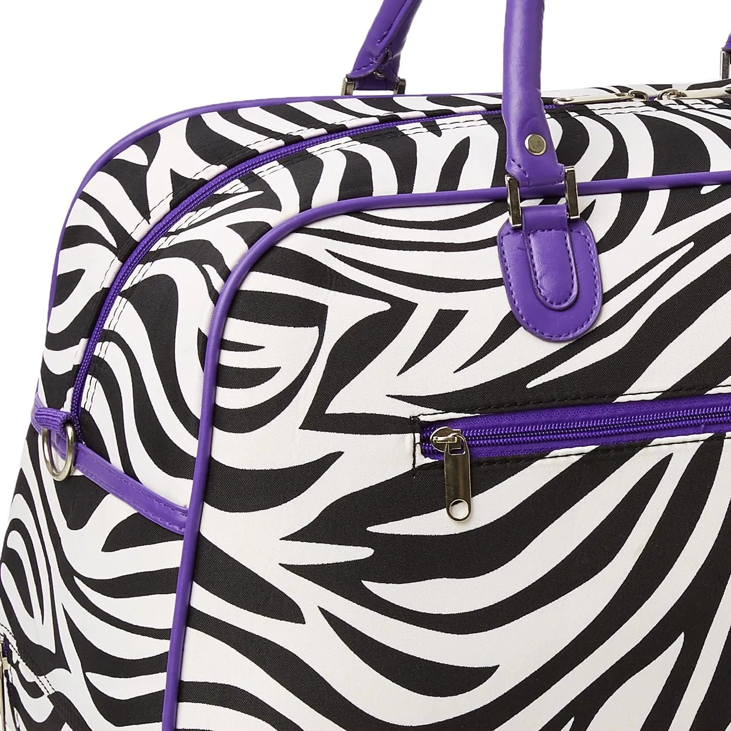 World Traveler 21-Inch Carry-On Rolling Duffel Bag, Dark Purple Trim Zebra