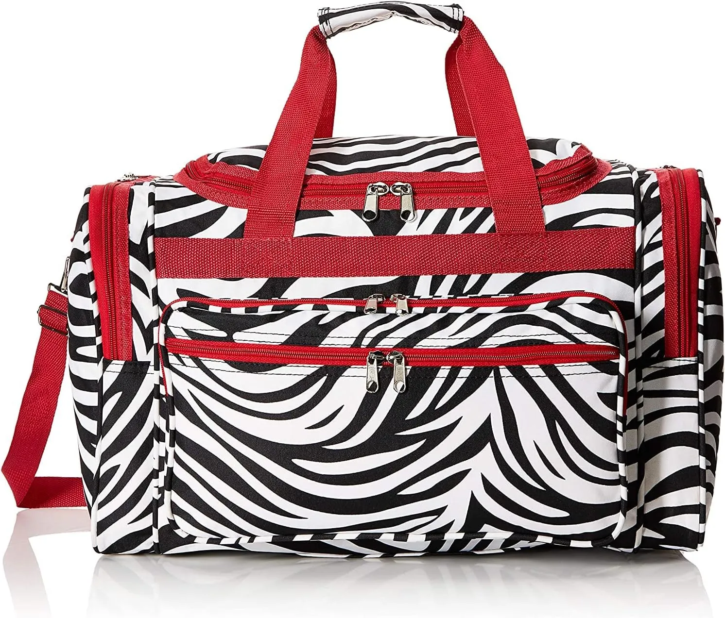 World Traveler Animal Prints 19-inch Duffel Bag, Red Trim Zebra