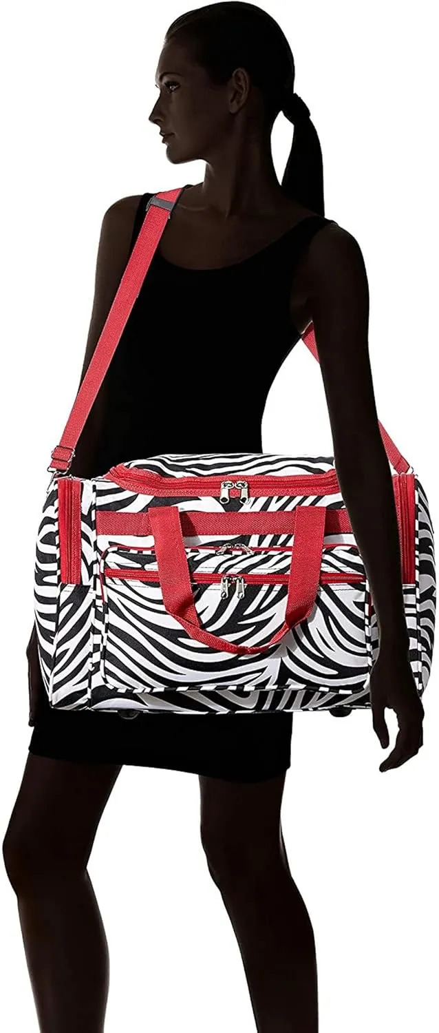 World Traveler Animal Prints 19-inch Duffel Bag, Red Trim Zebra