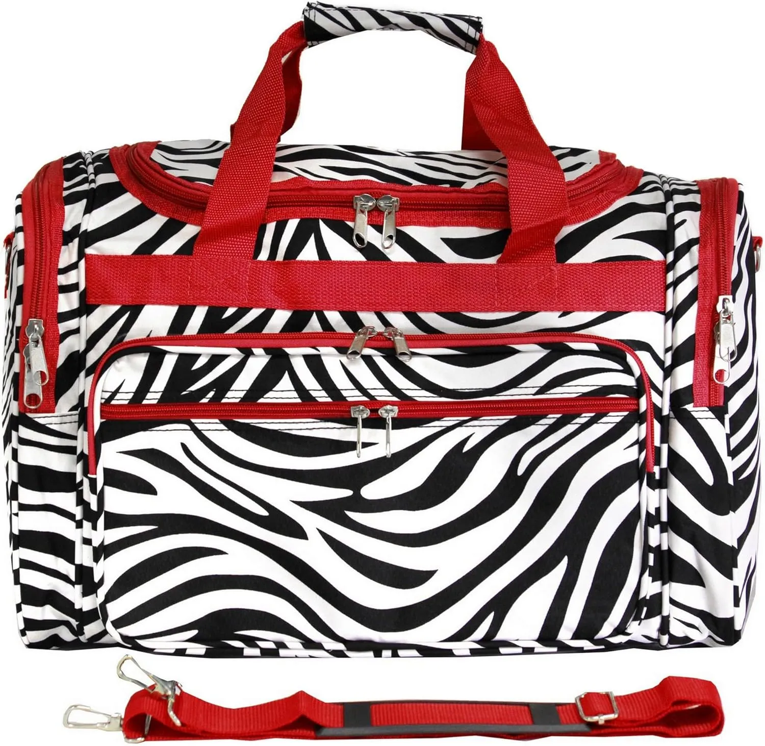World Traveler Animal Prints 19-inch Duffel Bag, Red Trim Zebra
