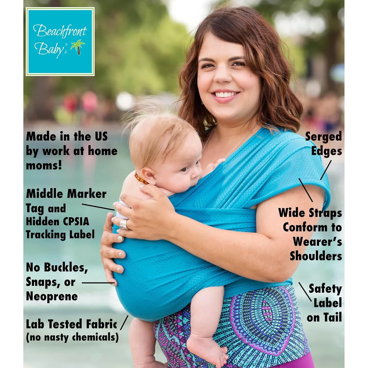Wrap - Versatile Water & Warm Weather Baby Carrier | Made in USA with Safety Tested Fabric, CPSIA & ASTM Compliant | Lightweight, Quick Dry (Caribbean Blue, One Size)