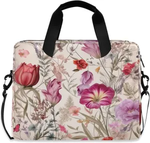 xigua Colorful Herbs Wild Flowers Laptop Bag Large Capacity Tablet Briefcase with Shoulder Strap, 16 inch Computer Bag for Women Men Business