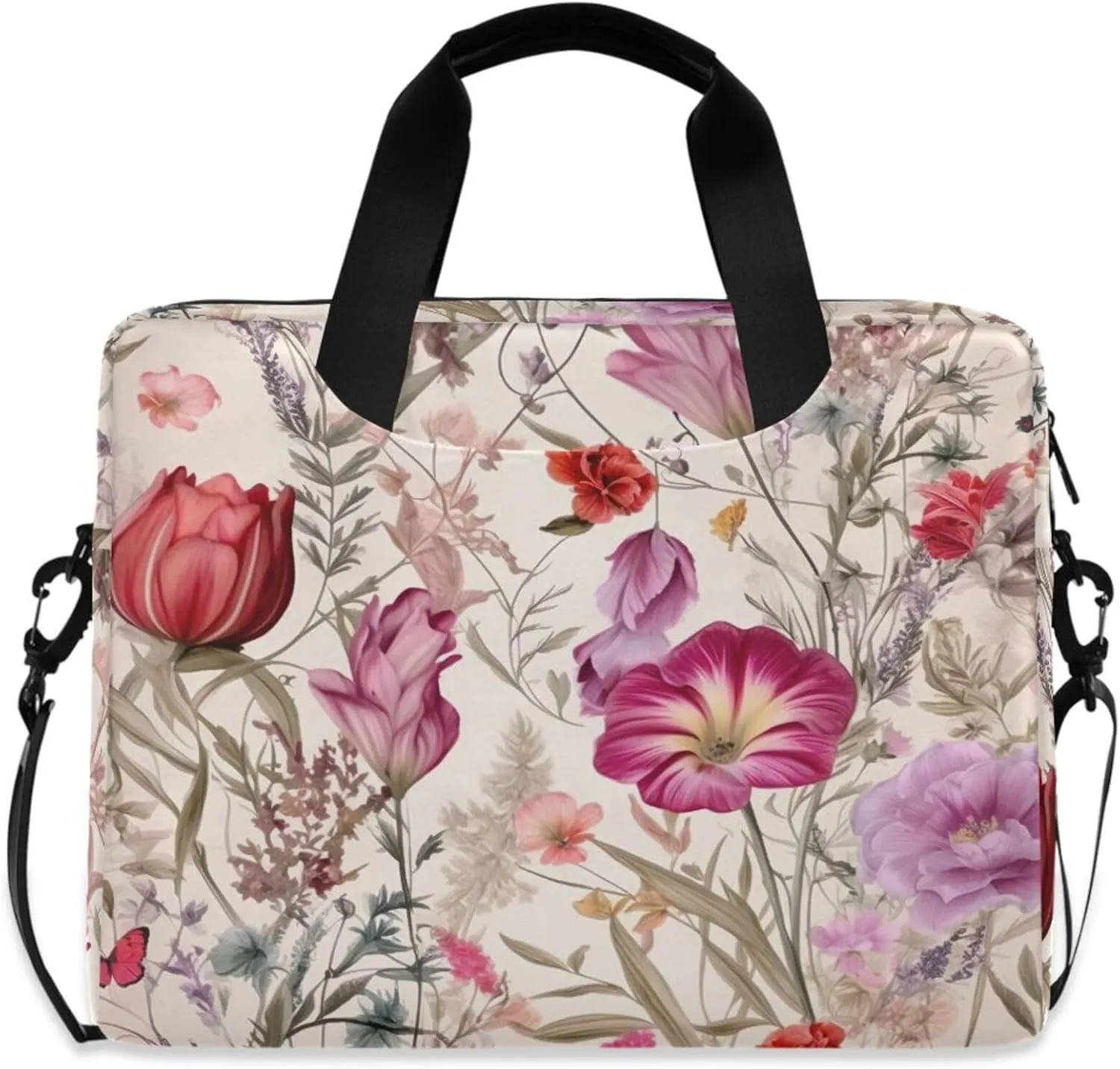 xigua Colorful Herbs Wild Flowers Laptop Bag Large Capacity Tablet Briefcase with Shoulder Strap, 16 inch Computer Bag for Women Men Business