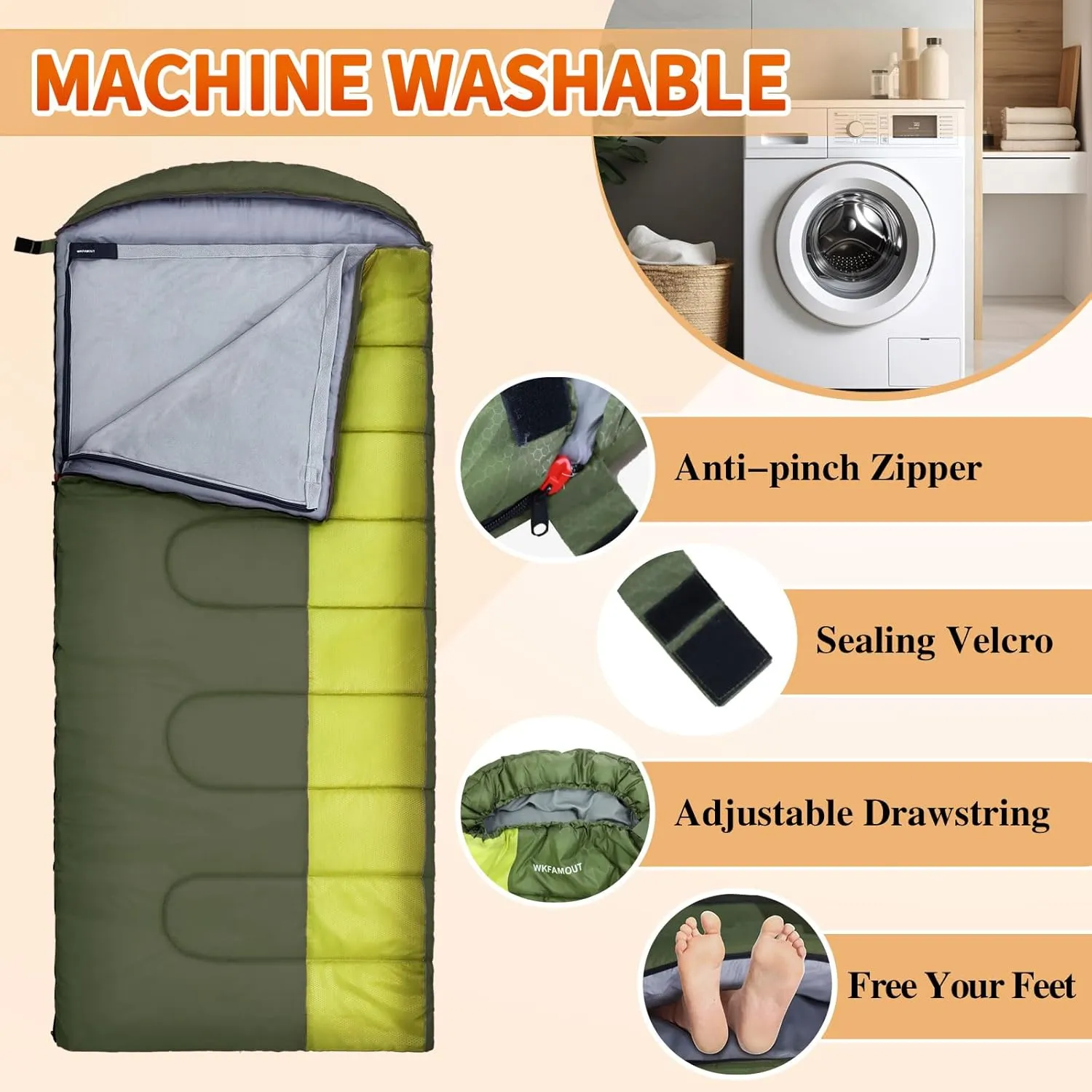 XL 10 Degree Sleeping Bags Waterproof for Adults 350GSM Machine Washable with Compression Sack for 3-4 Season Camping Outdoor