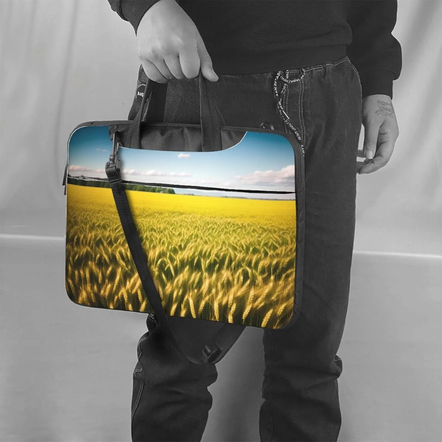 Yellow Flowers Printed Patterns Laptop Shoulder Bag Notebook Computer Case Briefcase With Shoulder Straps And Handle