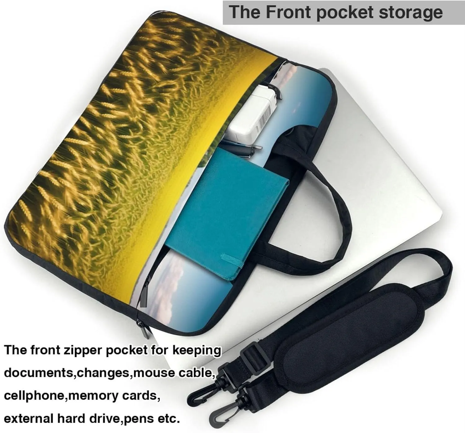 Yellow Flowers Printed Patterns Laptop Shoulder Bag Notebook Computer Case Briefcase With Shoulder Straps And Handle
