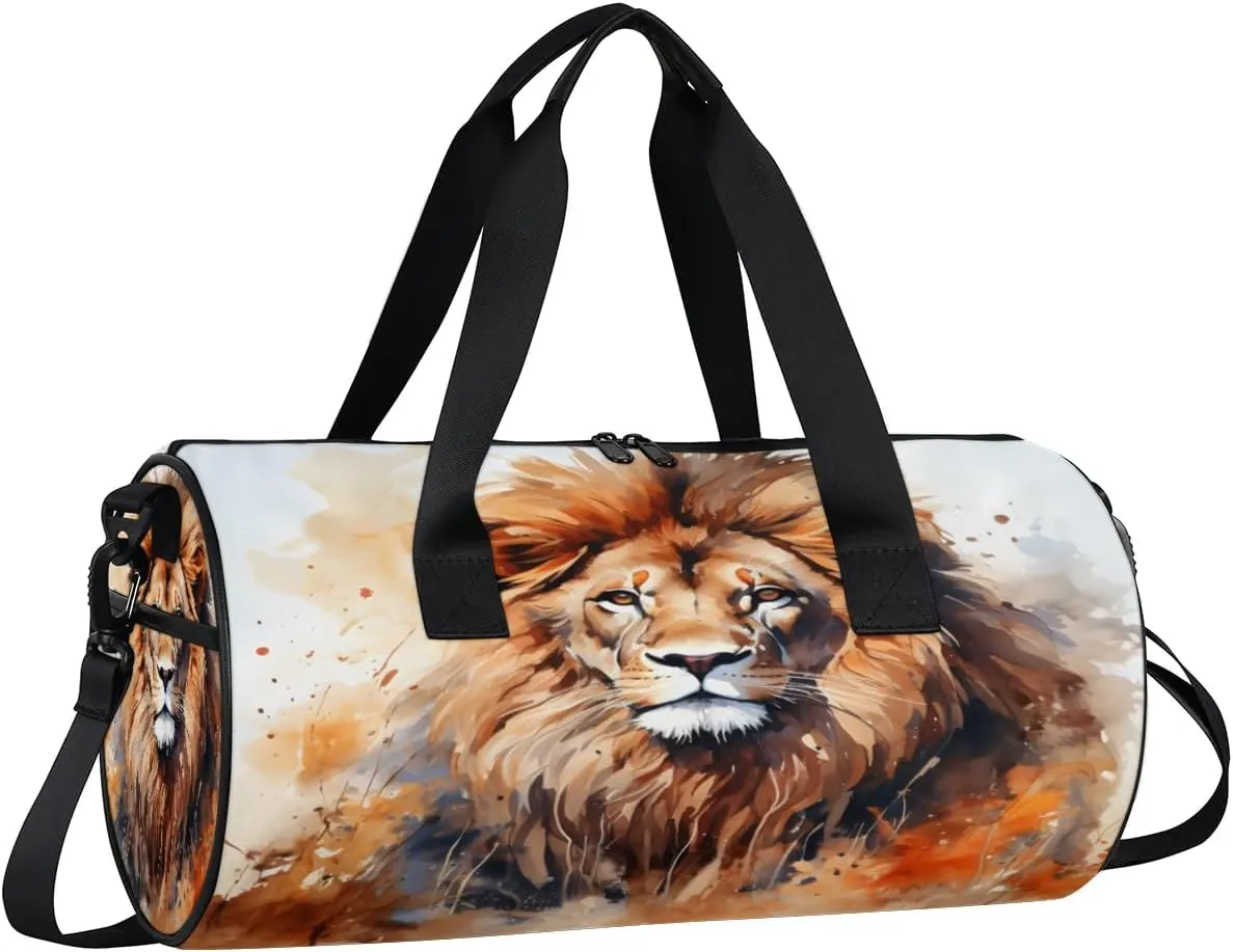 Yellow Lion Gaze Travel Gym Bag Waterproof Sport Dance Bag for Women Men Portable Gymnastics Duffel Bags Canvas Tote Carry on Handbag for Workout Overnight Weekender