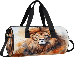 Yellow Lion Gaze Travel Gym Bag Waterproof Sport Dance Bag for Women Men Portable Gymnastics Duffel Bags Canvas Tote Carry on Handbag for Workout Overnight Weekender