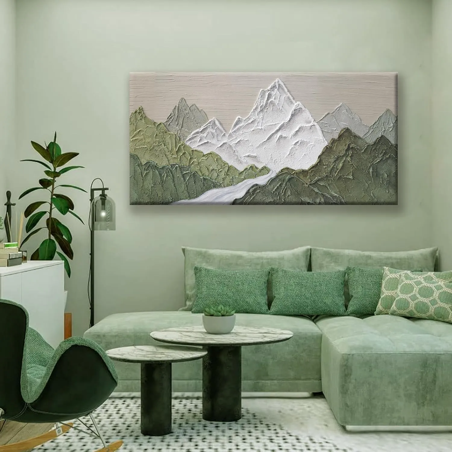 YISXINOAG Mountain Abstract Wall Art For Living Room Modern Canvas Art Wall Decor Green Wall Art Bedroom Office Decor Abstract Mountain Forest Landscapes Painting Ready To Hang Wall Pictures 24×48 In
