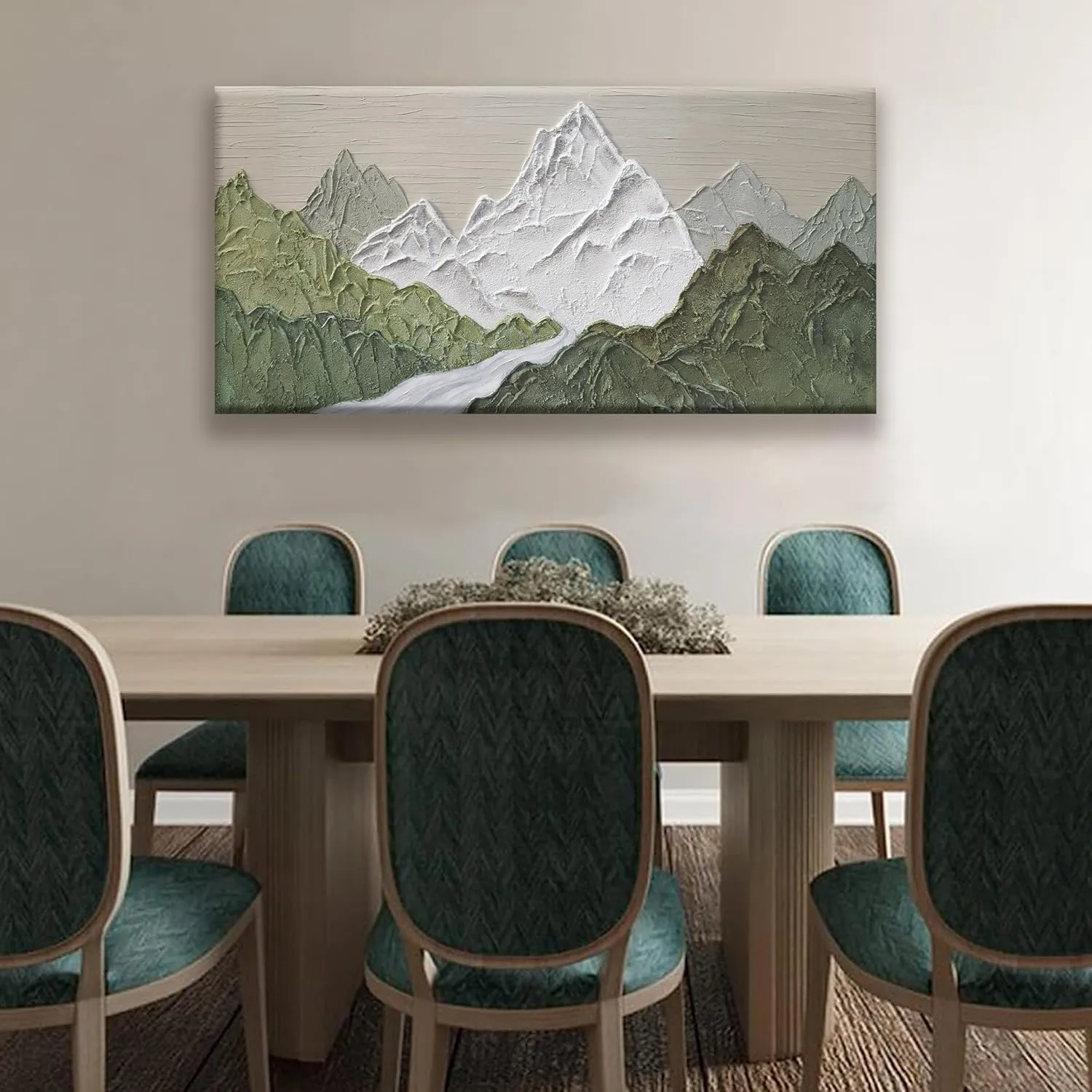 YISXINOAG Mountain Abstract Wall Art For Living Room Modern Canvas Art Wall Decor Green Wall Art Bedroom Office Decor Abstract Mountain Forest Landscapes Painting Ready To Hang Wall Pictures 24×48 In