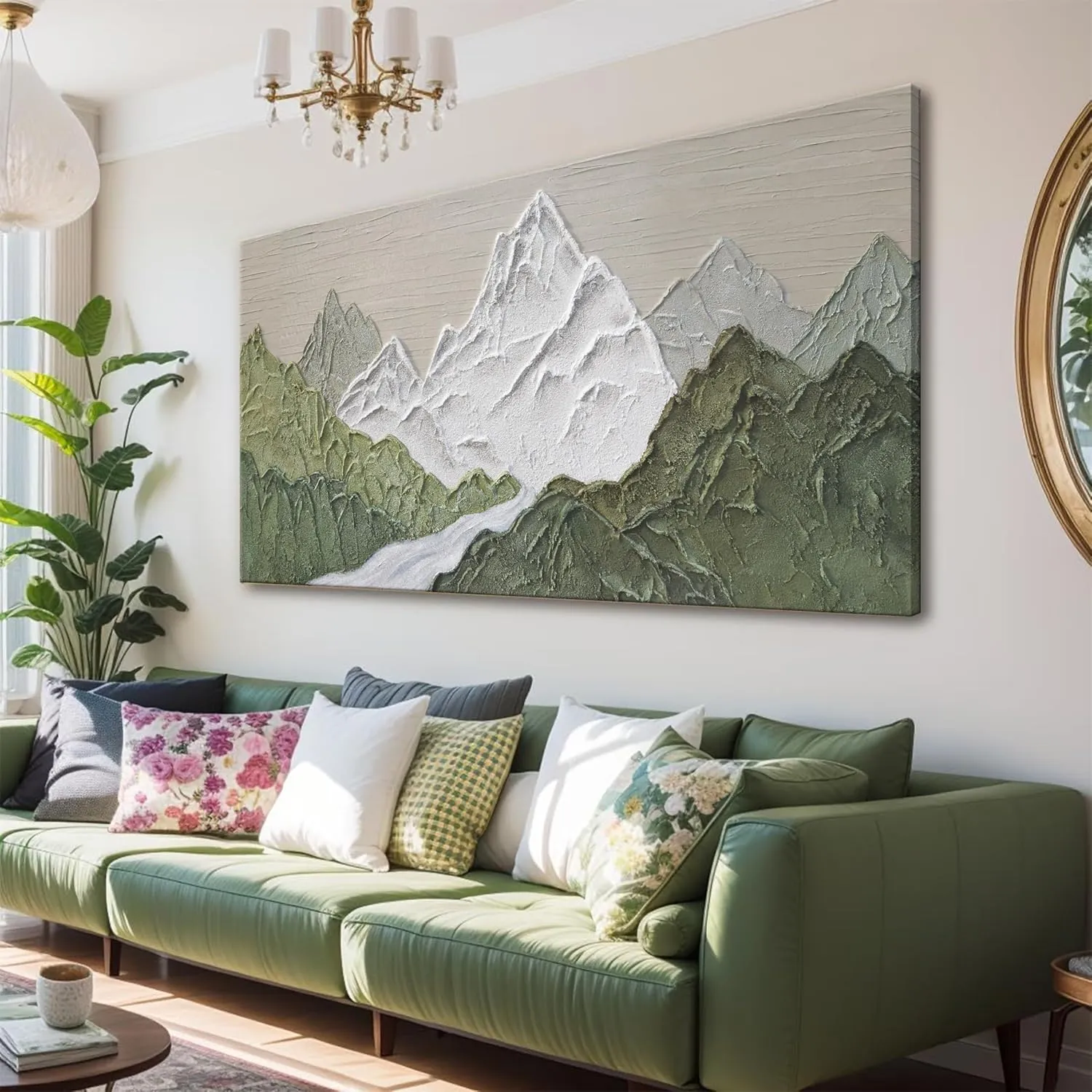 YISXINOAG Mountain Abstract Wall Art For Living Room Modern Canvas Art Wall Decor Green Wall Art Bedroom Office Decor Abstract Mountain Forest Landscapes Painting Ready To Hang Wall Pictures 24×48 In