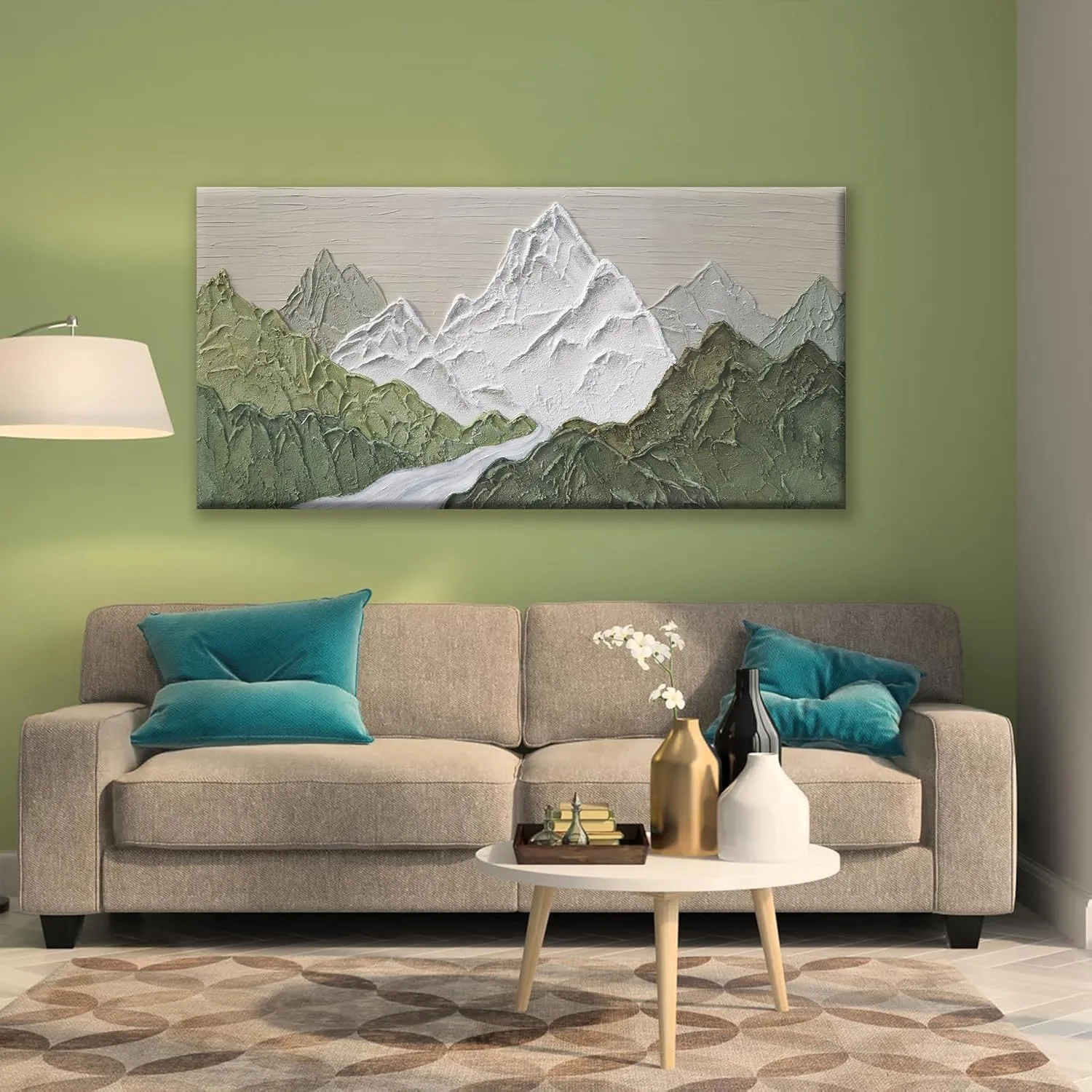 YISXINOAG Mountain Abstract Wall Art For Living Room Modern Canvas Art Wall Decor Green Wall Art Bedroom Office Decor Abstract Mountain Forest Landscapes Painting Ready To Hang Wall Pictures 24×48 In