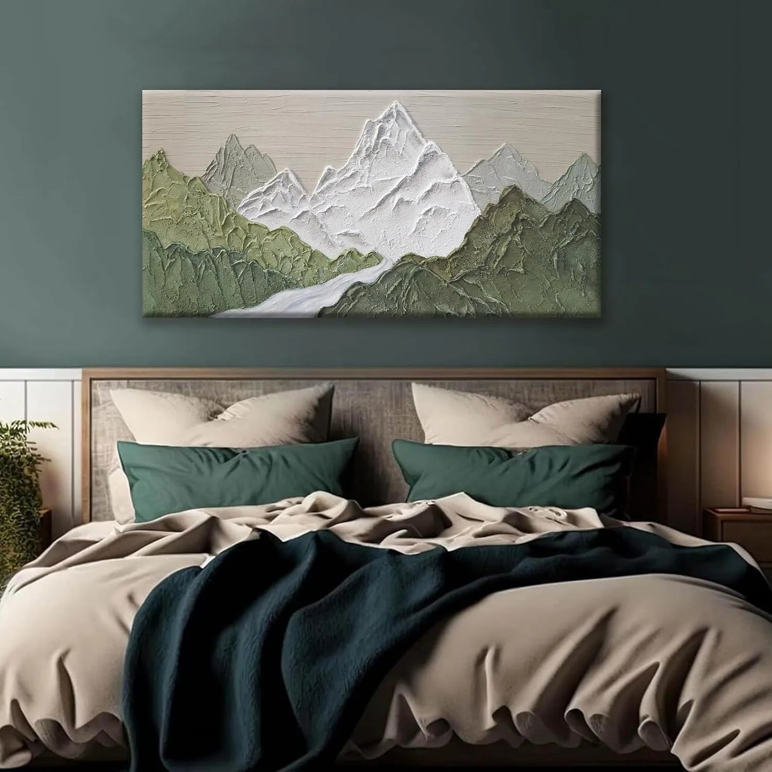 YISXINOAG Mountain Abstract Wall Art For Living Room Modern Canvas Art Wall Decor Green Wall Art Bedroom Office Decor Abstract Mountain Forest Landscapes Painting Ready To Hang Wall Pictures 24×48 In