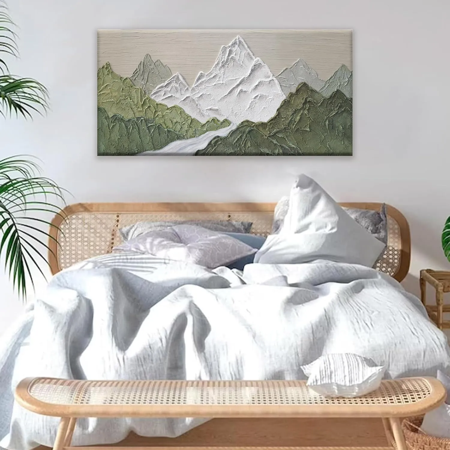 YISXINOAG Mountain Abstract Wall Art For Living Room Modern Canvas Art Wall Decor Green Wall Art Bedroom Office Decor Abstract Mountain Forest Landscapes Painting Ready To Hang Wall Pictures 24×48 In
