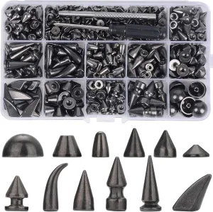 YORANYO 270 Sets Mixed Shape Spikes and Studs Gun Metal Screw Back Bullet Cone Studs and Spikes Rivet Kit with Install Tools for Leather Craft Clothing Shoes Belts Bags Dog Collars DIY Rivets