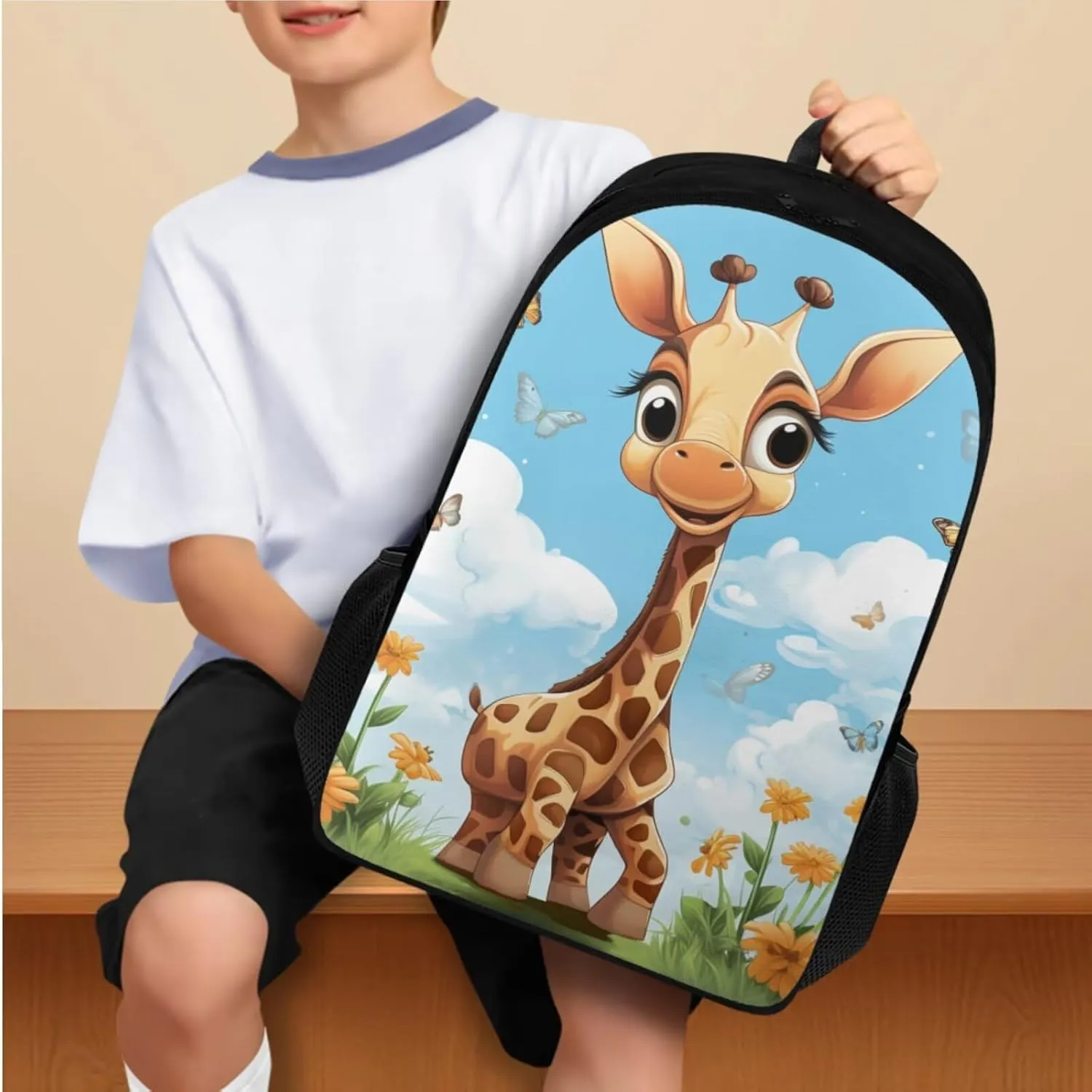 Ystardream Cartoon Giraffe Bookbags for 7Th Grade Girls Backpack and Lunch Bag Set for Girls Kids Teen Toddler Elegant Elementary Middle Back Pack with Bookmark Children 8 9 10 11 12 13 14 15 T