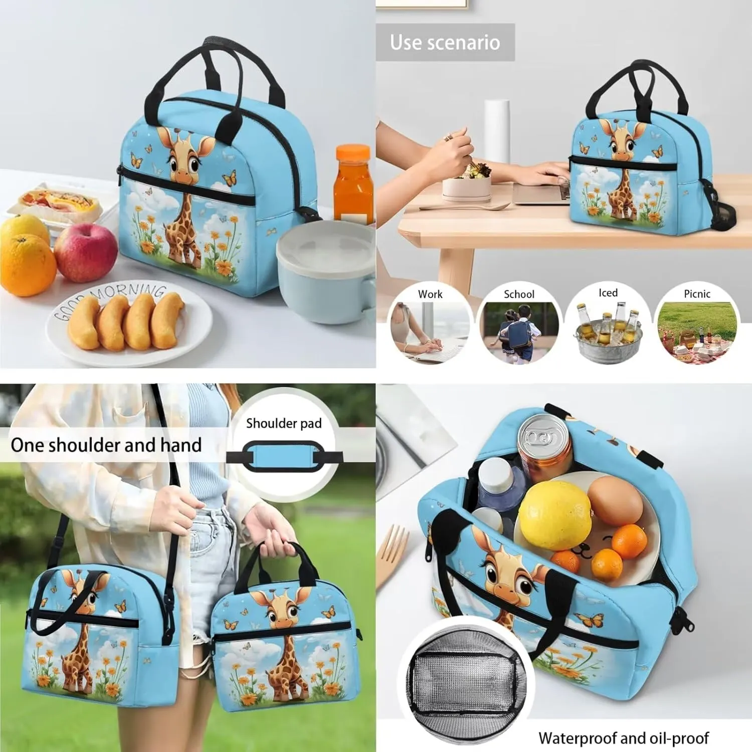 Ystardream Cartoon Giraffe Bookbags for 7Th Grade Girls Backpack and Lunch Bag Set for Girls Kids Teen Toddler Elegant Elementary Middle Back Pack with Bookmark Children 8 9 10 11 12 13 14 15 T