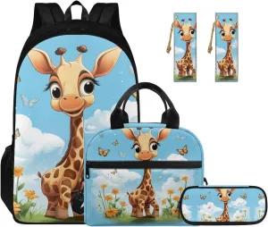 Ystardream Cartoon Giraffe Bookbags for 7Th Grade Girls Backpack and Lunch Bag Set for Girls Kids Teen Toddler Elegant Elementary Middle Back Pack with Bookmark Children 8 9 10 11 12 13 14 15 T