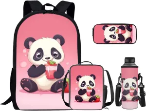Ystardream Pink Panda Backpack for Girls 7th Grade Kids Backpack Set 4 Piece Student Back To School Book Bag with Shouder Bag Pencil Case for Boys Girls 1-6th Grade