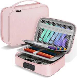 Zannaki Large Capacity Pencil Pouch Case with Lock, Pen Marker Stationery Bag Art Supply Storage Organizer Box for Bullet Journal Middle High School College Student Teen Girl Boy Women Adult, Pink