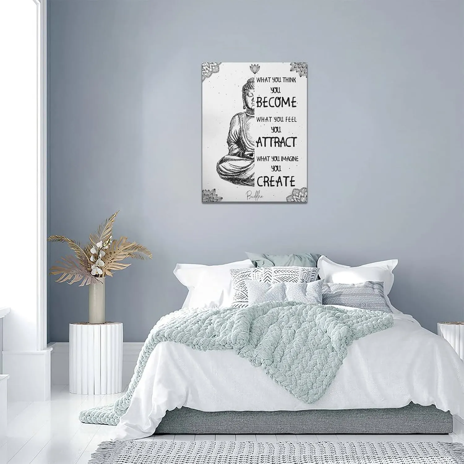 Zen Bathroom Wall Art Buddha Meditation Pictures Wall Decor Zen Inspirational Spiritual Quotes Canvas Print Painting Framed Home Decorations Artwork For Office Bathroom Bedroom Yoga Room 12''x16''