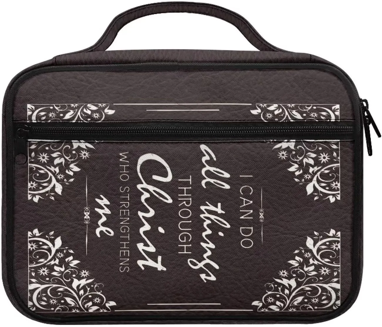 Zippered Bible Covers for Women & Men,I can Do All Things Through Christ Who Strengthens Me, Large Size Bible Study Supplies Bible Book Carrying Case Protective with Handles