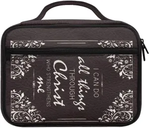 Zippered Bible Covers for Women & Men,I can Do All Things Through Christ Who Strengthens Me, Large Size Bible Study Supplies Bible Book Carrying Case Protective with Handles