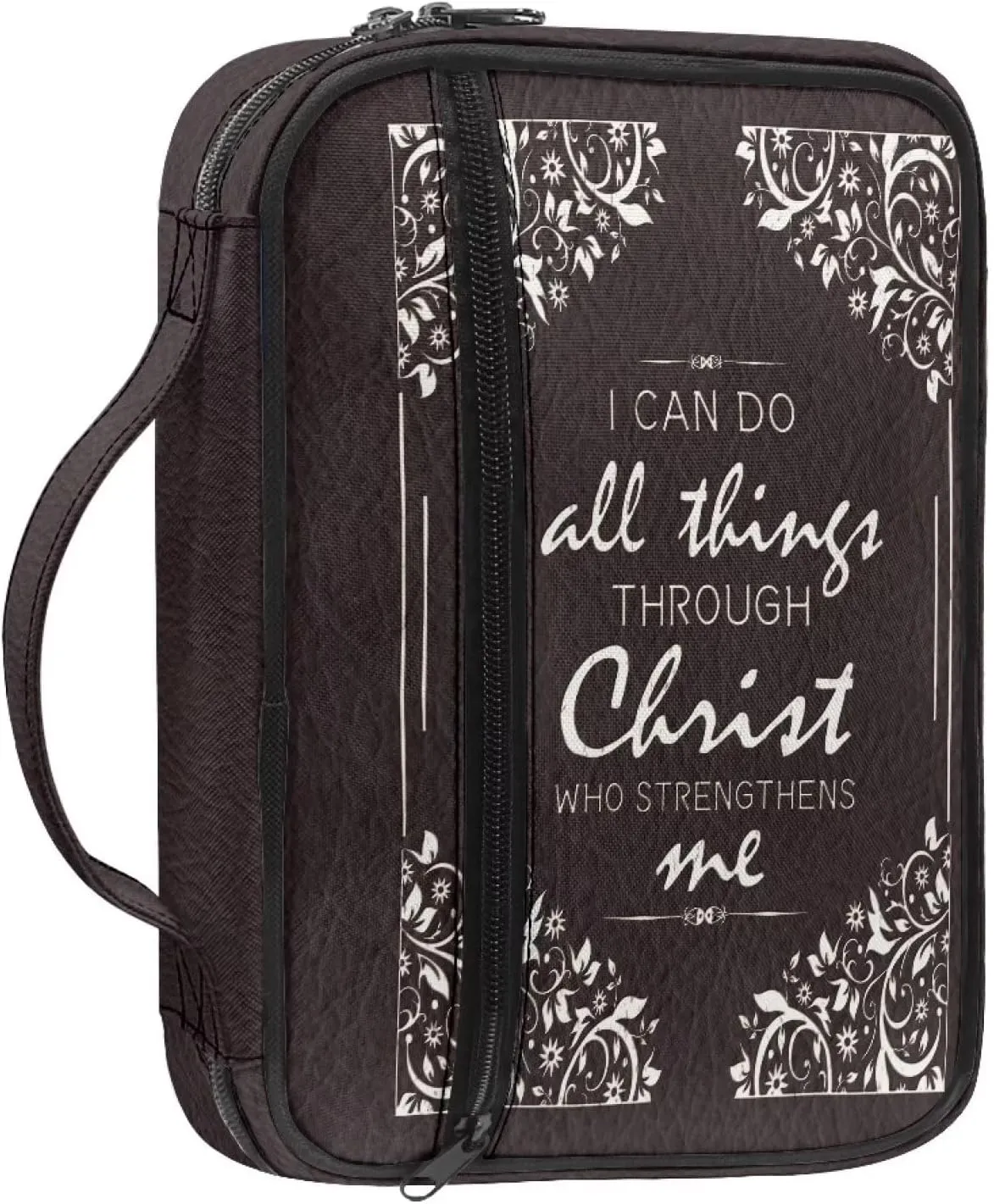 Zippered Bible Covers for Women & Men,I can Do All Things Through Christ Who Strengthens Me, Large Size Bible Study Supplies Bible Book Carrying Case Protective with Handles