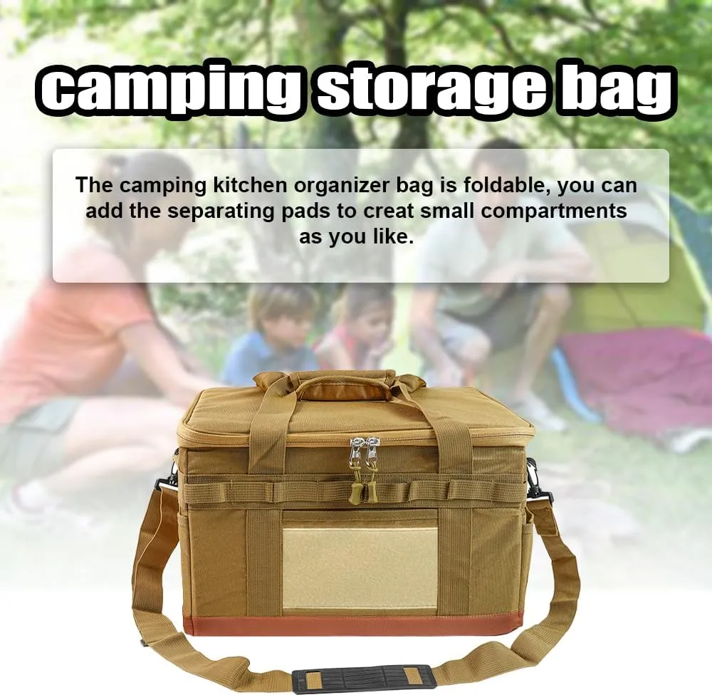 ZJchao Camping Storage Bag, Camping Storage Organiser Camping Cookware Bag Camping Utensils with Cooking Travel Organizer for Travel, Picnics (Khaki)